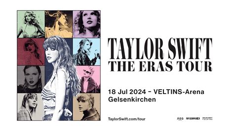 Veltins Arena, Gelsenkirchen, Germany - Eras Tour 2024. Thursday, 18. July 2024 - 20:00h. Find your tickets now for the Taylor Swift Tour 2024. Eras Tour 2024 2024 - We offer a wide selection of Taylor Swift tickets for the concert in Gelsenkirchen, Veltins Arena on Thursday, 18. July 2024 .